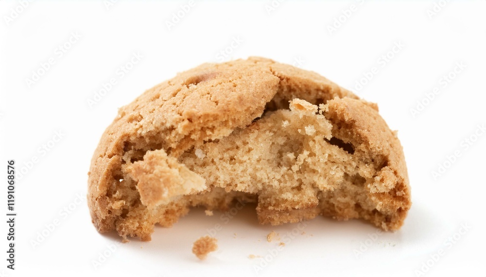 Close-Up View of a Broken Italian Amaretti Biscuit on White Background Close-Up View of a Broken Italian Amaretti Biscuit on White Background
