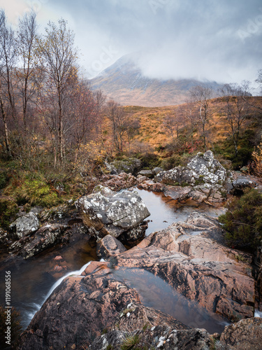 Rocks and water at Buachaille Etive Mor at Glencoe in the highlands of Scotland photo