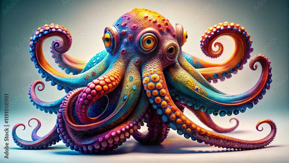 Fototapeta premium Stunning Octopus Portrait: White Background, Detailed Close-up