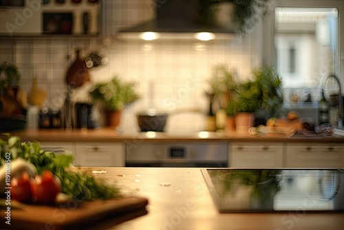 High Definition Picture of Blurred Background of Kitchen with Round