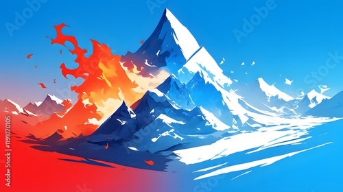 A modern and minimalist fire and ice concept, capturing opposing elements in a balanced way.