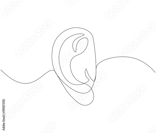 One continuous line drawing of human ear . Single line of human ear vector illustration