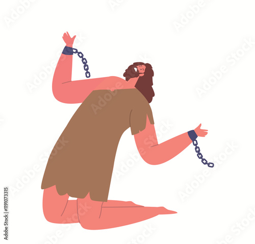 Man With Broken Chain Cuffs Symbolizes Freedom, Liberation, And Breaking Free From Oppression Or Captivity