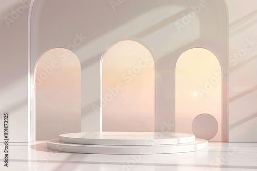 High Resolution of Realistic Podium Background with Geometric Backdrop for Display