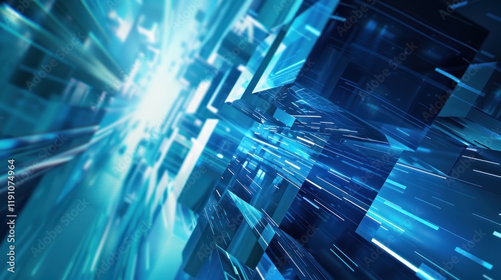 Abstract blue digital city, data streams, futuristic background, tech presentation Abstract blue digital city, data streams, futuristic background, tech presentation