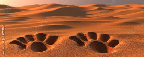 Footprints in the Desert at Sunset - A Serene Journey Through Rolling Sand Dunes photo