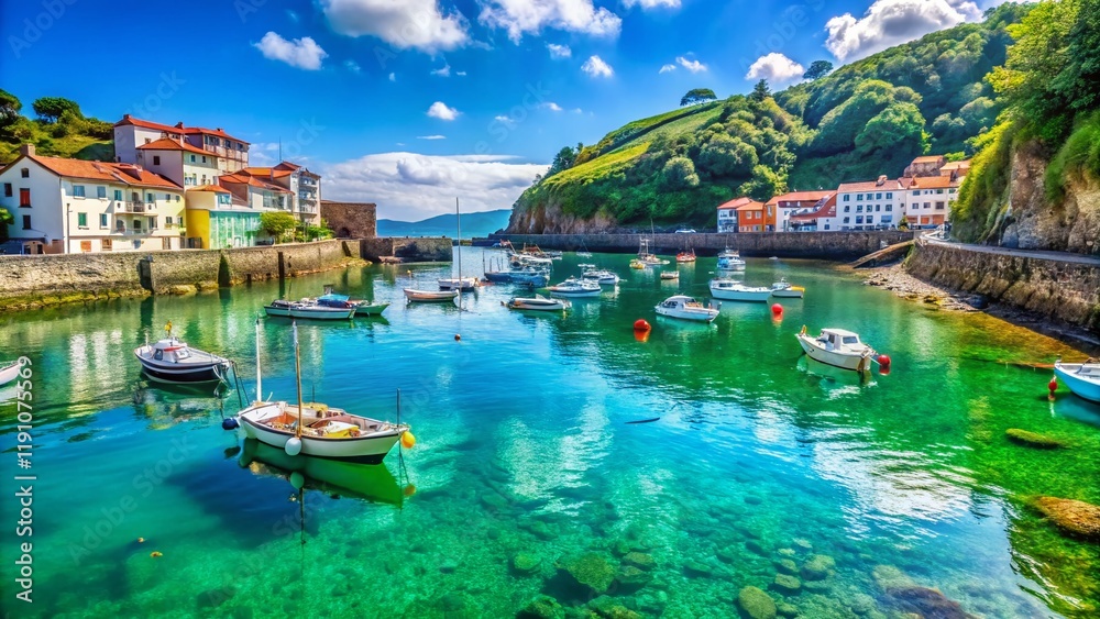 Obraz premium Sun-Drenched Mundaka Port: Crystal Clear Water in Spain