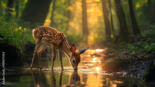 Deer drinking water forest stream nature photography serene environment