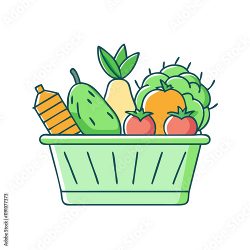 fresh produce basket vector icon, fresh produce basket vector illustration - simple illustration of fresh produce basket, perfect for logos and icons fresh produce basket
