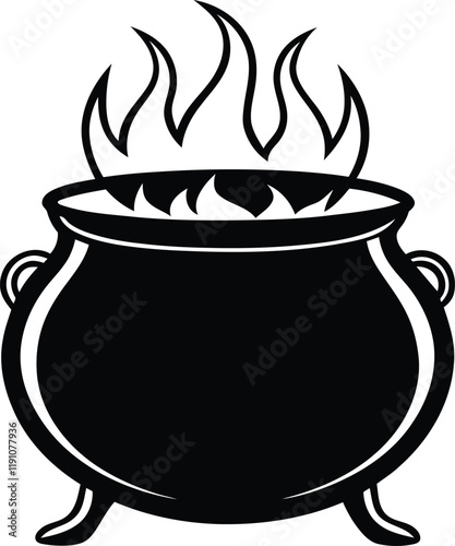 Cauldron with a fire burning inside silhouette vector illustration, cauldron with a fire burning inside line art vector, cauldron with a fire burning inside vector design