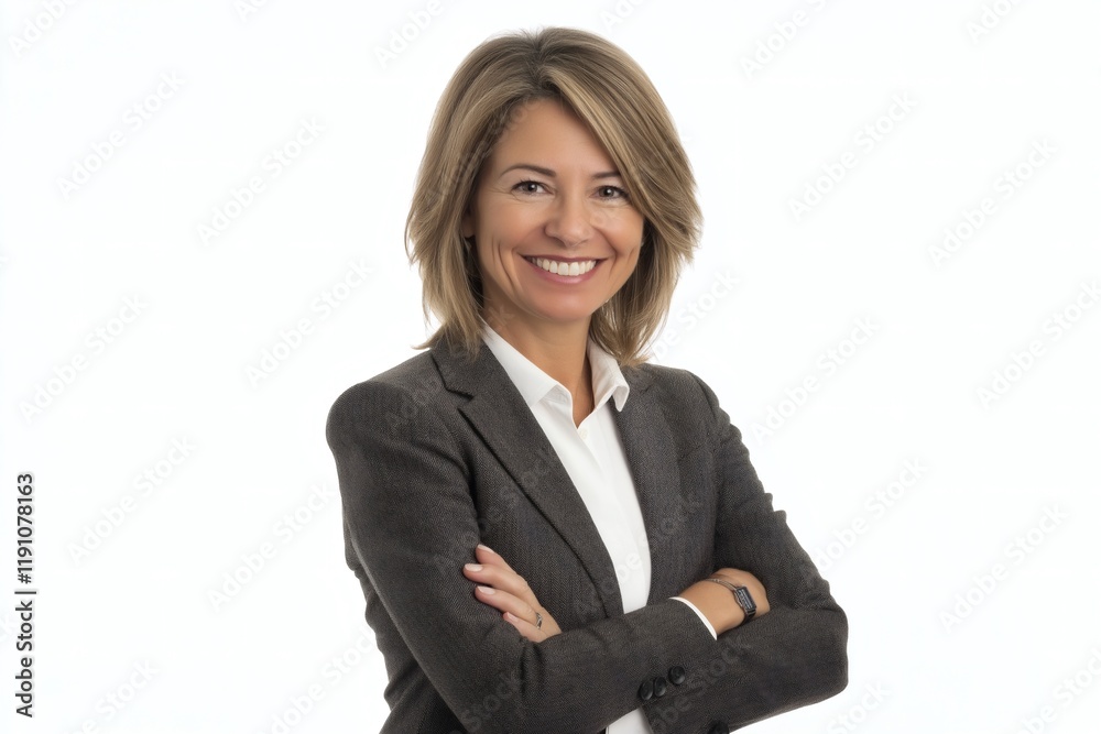 Confident professional individual wearing a black blazer over a white dress shirt, standing with arms crossed against a plain light-colored background, conveying a sense of professionalism Confident professional individual wearing a black blazer over a white dress shirt, standing with arms crossed against a plain light-colored background, conveying a sense of professionalism