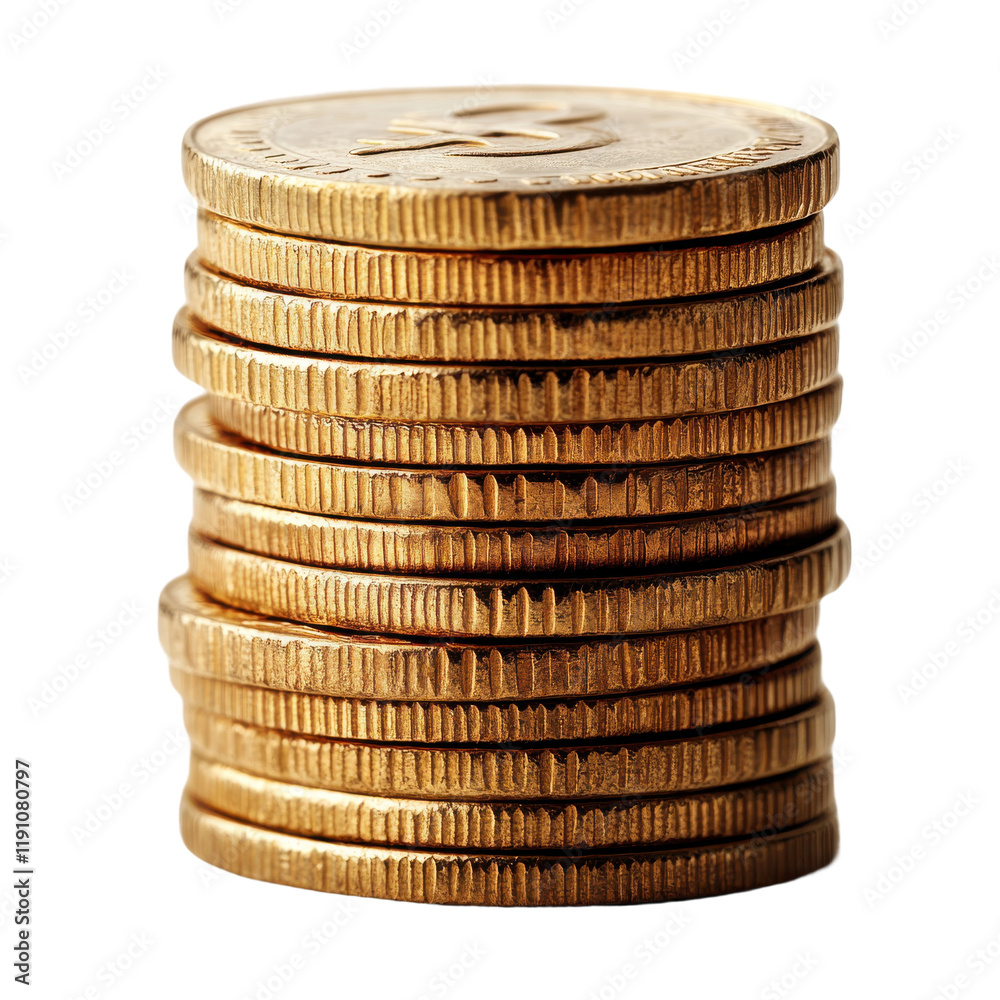 Stack of Shiny Gold Coins Isolated on PNG Background