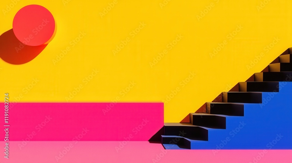 Obraz premium Abstract colorful geometric composition with stairs shadow play
