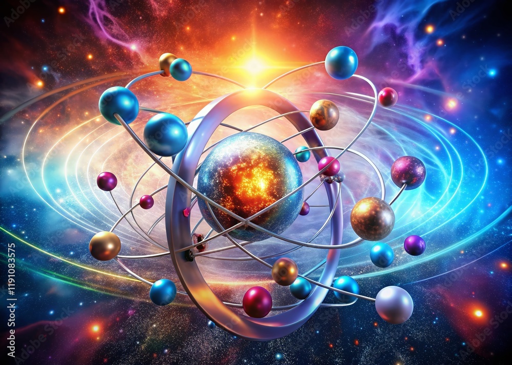 Obraz premium Surreal 3D Technetium Atom: Unveiling Medical Imaging Applications in CT Scans & Radiopharmaceuticals