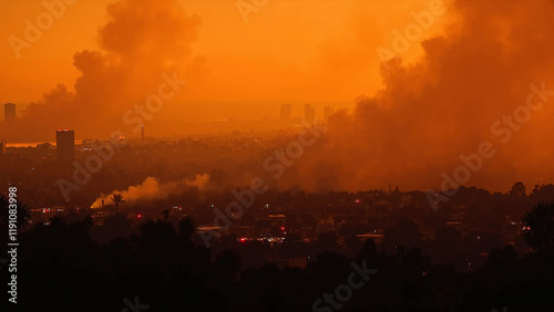 Aerial view of smoke rising from a wildfire in Los Angeles 2025