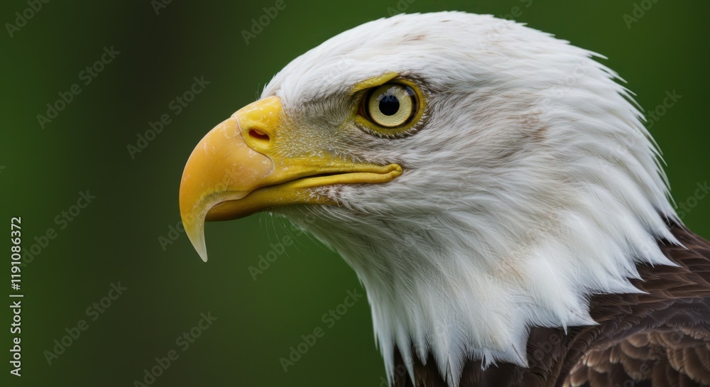 Close-up of a bald eagle's fierce gaze, with detailed textures and soft-focus background. Ideal for wildlife posters, educational materials, and inspirational themes Close-up of a bald eagle's fierce gaze, with detailed textures and soft-focus background. Ideal for wildlife posters, educational materials, and inspirational themes