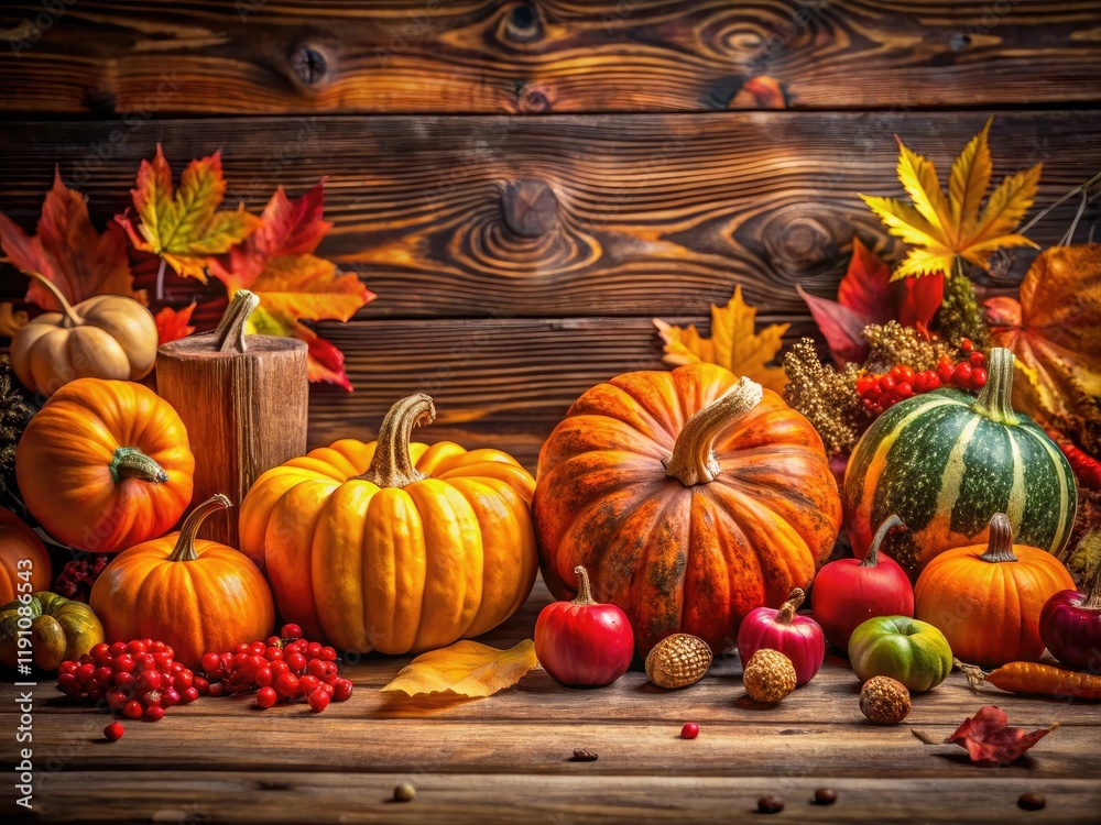 Thanksgiving's vibrant autumn hues: pumpkins, harvest bounty, fall foliage create a warm, festive backdrop. Thanksgiving's vibrant autumn hues: pumpkins, harvest bounty, fall foliage create a warm, festive backdrop.