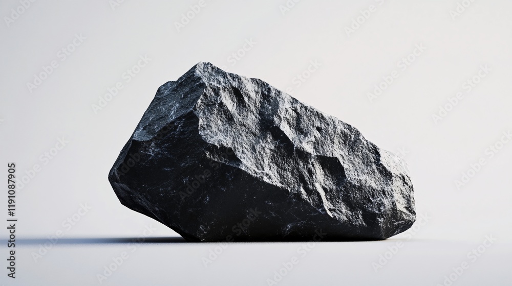 Naklejka premium Large dark rock balancing on white background representing stability and strength