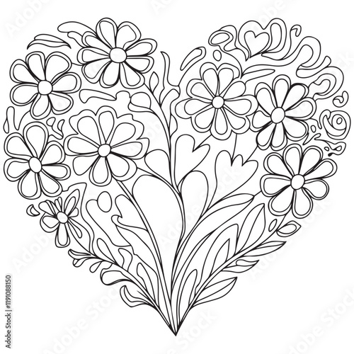 Hand drawn heart for adult anti stress. Coloring page with high details isolated on white background. Made by trace from sketch. Zentangle pattern for relax and meditation.