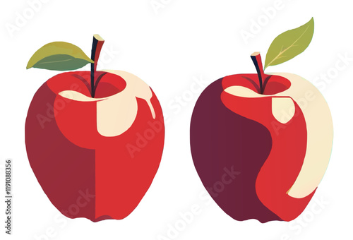 set of apples with leaves cartoon vector illustration