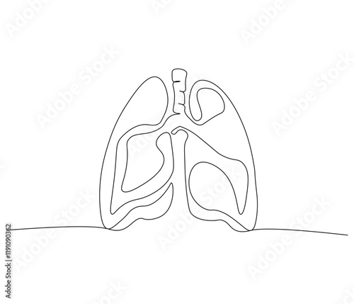 Simple continuous one line drawing of human lungs. Single line human anatomical of lungs . Doodle line illustration.