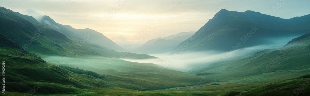 Fototapeta premium Serene mountain landscape at dawn nature photography tranquil environment aerial view peaceful scenery