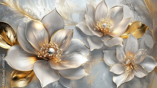 Elegant floral composition with golden accents and intricate details on a soft abstract background. photo