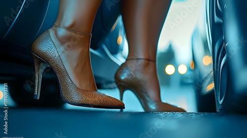 Powerful and Graceful A Woman s Foot Pressing the Accelerator in High Heels Capturing the Essence of Feminine Dominance and Automotive Control photo