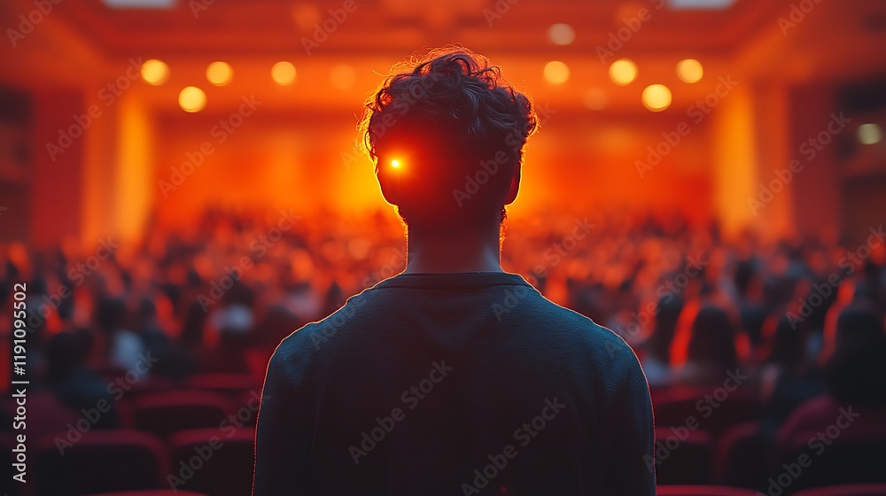 Man watching a performance from behind. Man watching a performance from behind.
