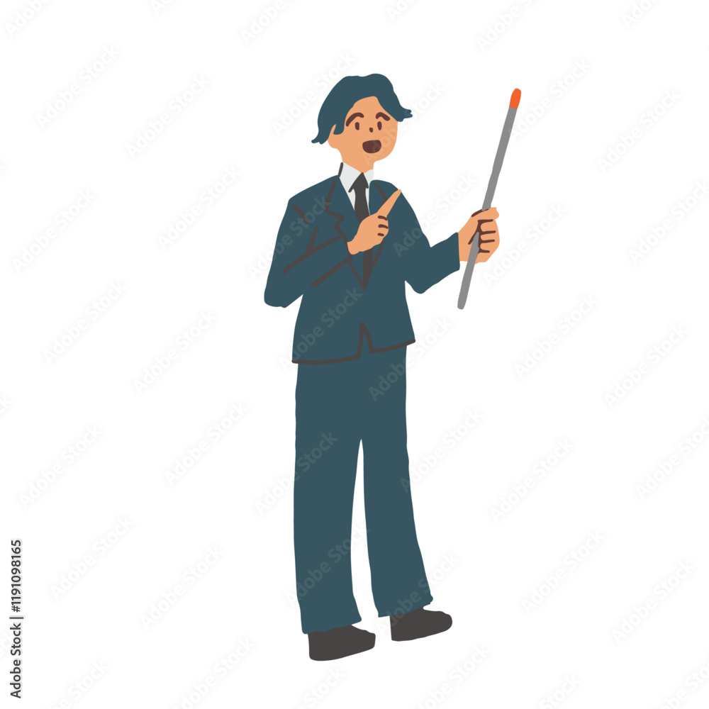 指示棒で説明する男性のイラスト 指示棒で説明する男性のイラスト