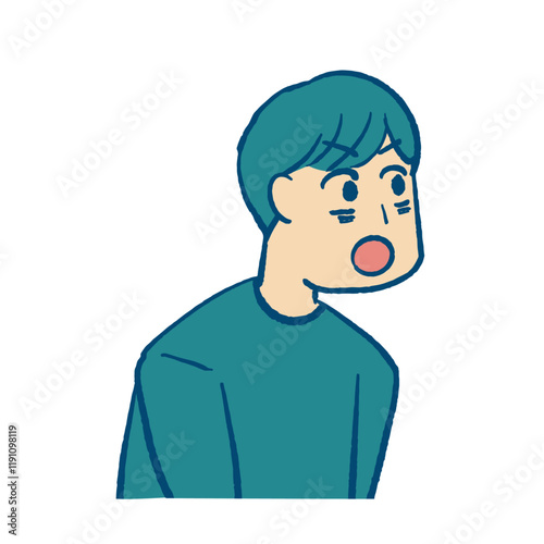 びっくりする男性の上半身のイラスト　緑