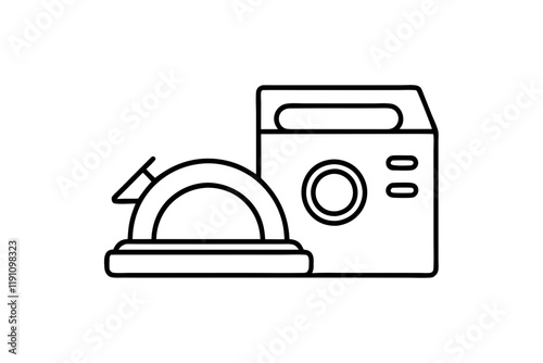 Silhouette Icon of Laundry and Iron Machine on a Clean White Background