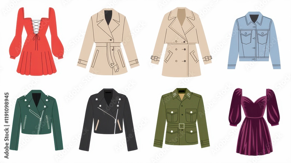 Fashion Designs Featuring Dresses and Jackets for Women