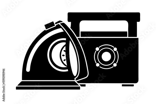 Silhouette Icon of Laundry and Iron Machine on a Clean White Background