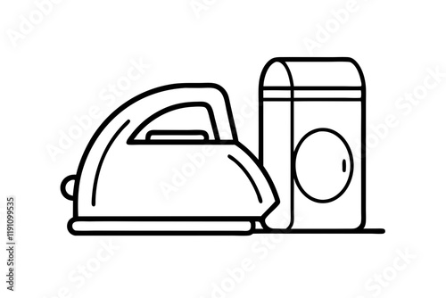 Silhouette Icon of Laundry and Iron Machine on a Clean White Background