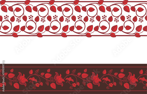Vector seamless floral ethnic frieze series. Wedding background, page decorations, fabric, carpet and scarf pattern. Floral ornamental motifs in Eastern style.