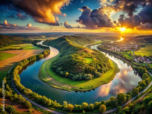 Surreal Panoramic View of Zaleshchiki, Ukraine: Horseshoe Bend of the Dniester River photo