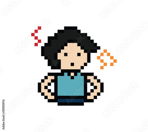 Cute cartoon pixel character cute man exercises training aerobic dance lifestyle music decoration life style 8 bit male boy dance with music game 8bit fitness isolated PNG vector.