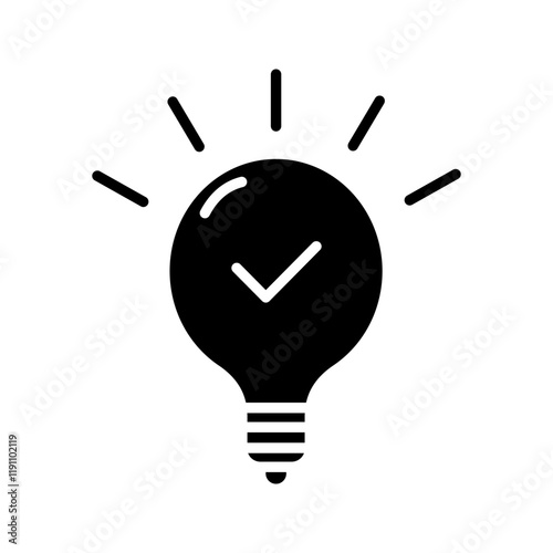 black bulb with checkmark like quick tip icon set. flat stroke linear simple trend modern efficiency logotype design element isolated on white background.