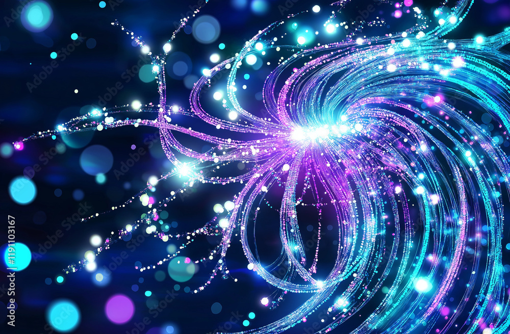 Abstract Blue and Purple Glowing Light Lines on Dark Background for Vector Presentation Design and Elegant Digital Artwork Abstract Blue and Purple Glowing Light Lines on Dark Background for Vector Presentation Design and Elegant Digital Artwork
