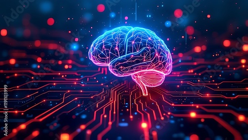 Neural circuit and electronic cyber brain in a quantum computing system, concept of artificial intelligence technology, biotechnology innovation, robot progress and machine learning photo