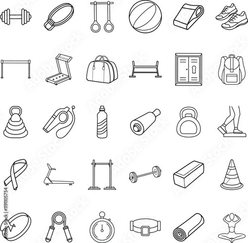 Fitness Equipment Icons Gym, Workout, Exercise, Training, Sports