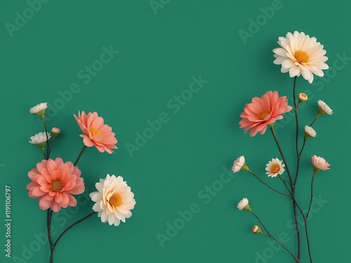 an image of a group of flowers on a green background. photo