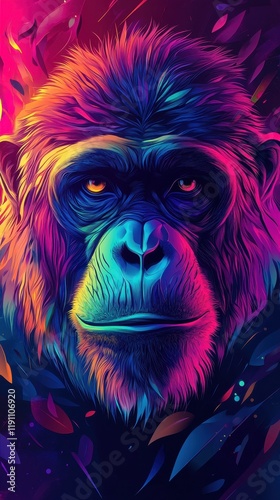 Wallpaper Mural Vibrant Neon Chimpanzee Portrait Artistic Illustration Torontodigital.ca
