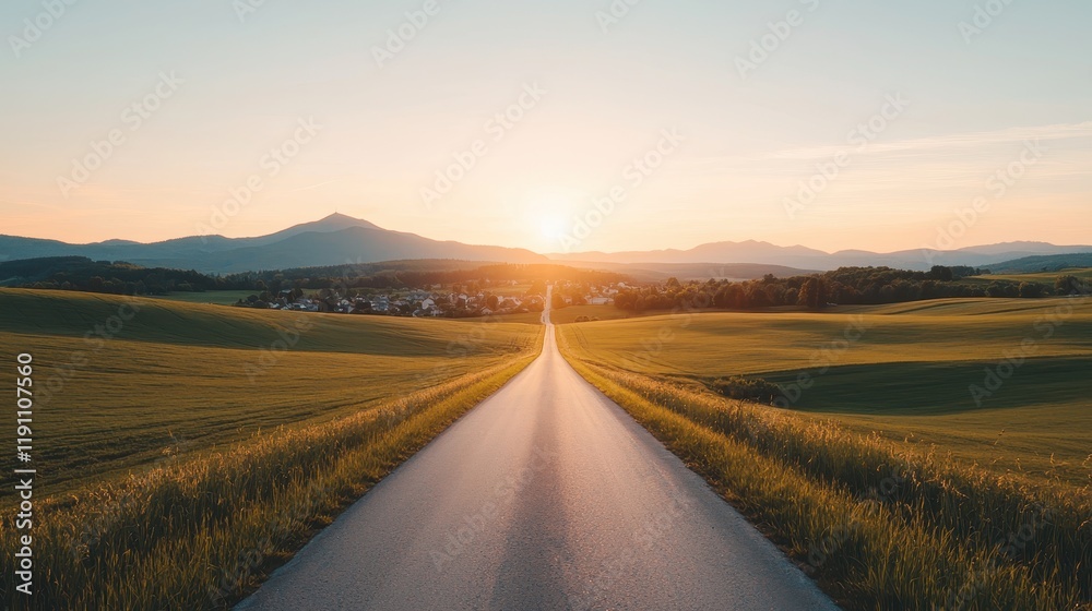 A serene landscape featuring a winding road leading towards a sunset over rolling hills and fields, evoking a sense of peace and tranquility. A serene landscape featuring a winding road leading towards a sunset over rolling hills and fields, evoking a sense of peace and tranquility.