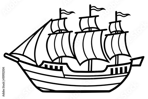 Vintage Sailing Ship Vector Line Art Design photo