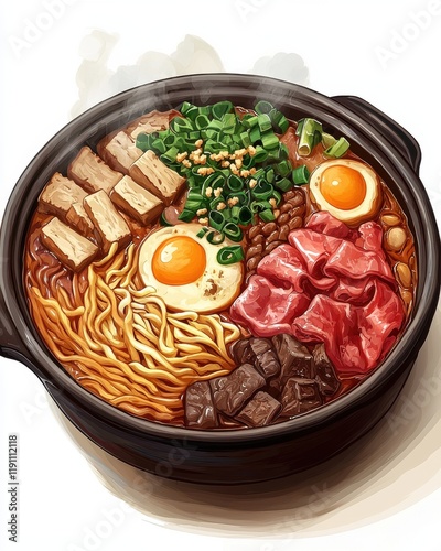 Delicious hot pot feast isolated on white background culinary art high angle view food
