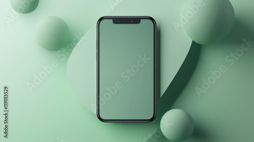 Minimalist smartphone design in calming green tones. photo