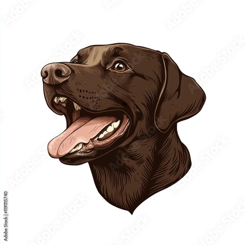 Happy Chocolate Lab Headshot, White Background, Pet Portrait, Print Design photo