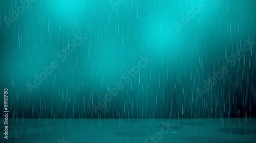 Abstract background rich deep teal wet rainy scene drizzling rain reflective surfaces luxurious and vibrant minimal elements